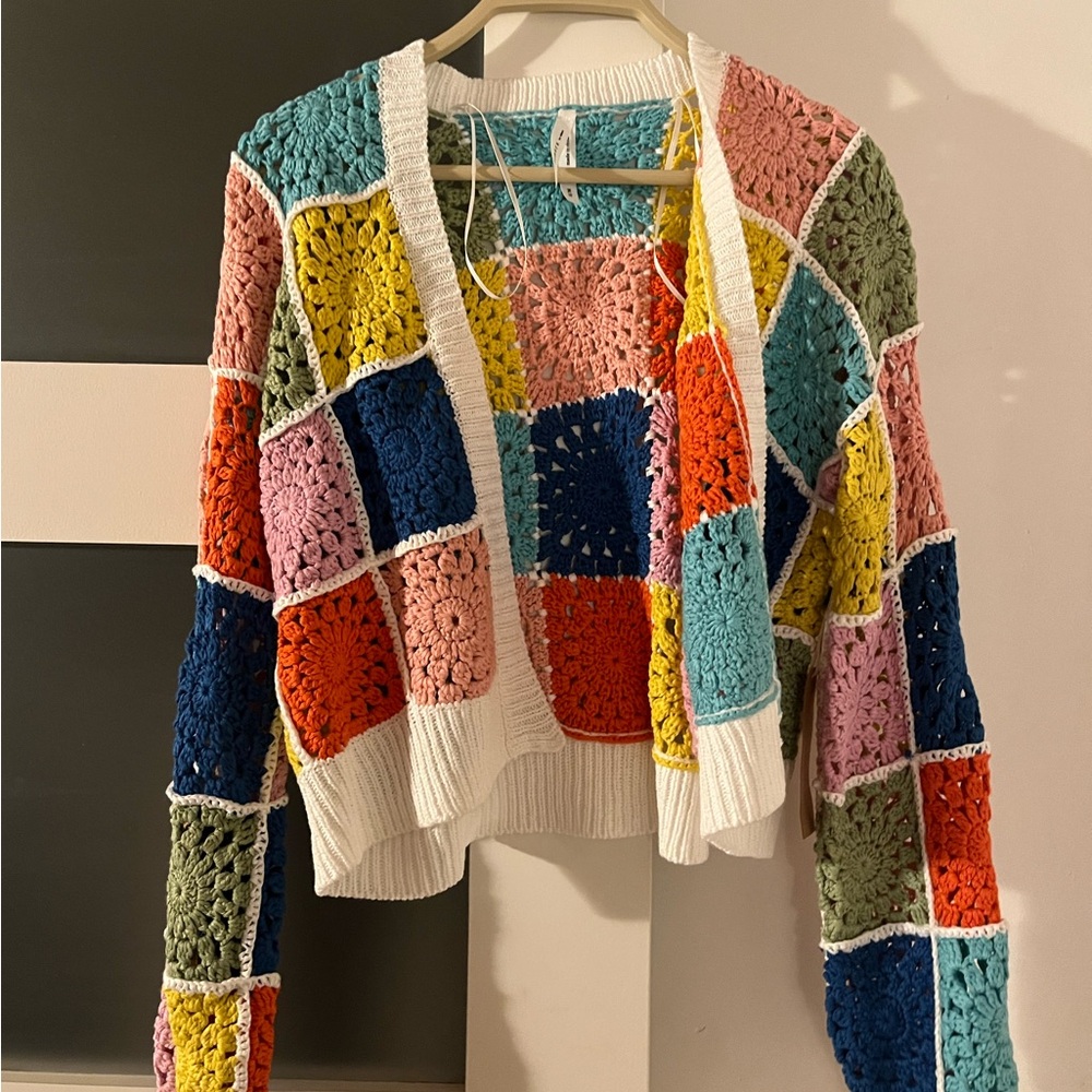 Colourful Crochet Patchwork Cardigan